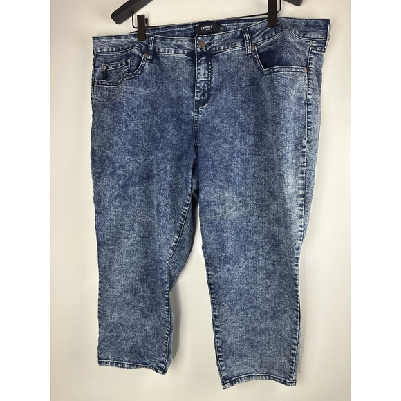 Torrid Cropped Skinny Jeans Acid Wash Mid Rise Stretch Blue Womens Plus Size 26 - Picture 2 of 11